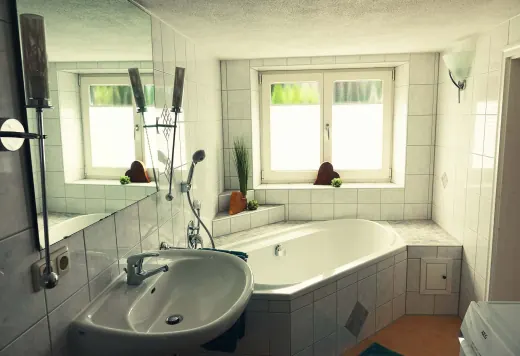 Badezimmer mit Badewanne und Dusche